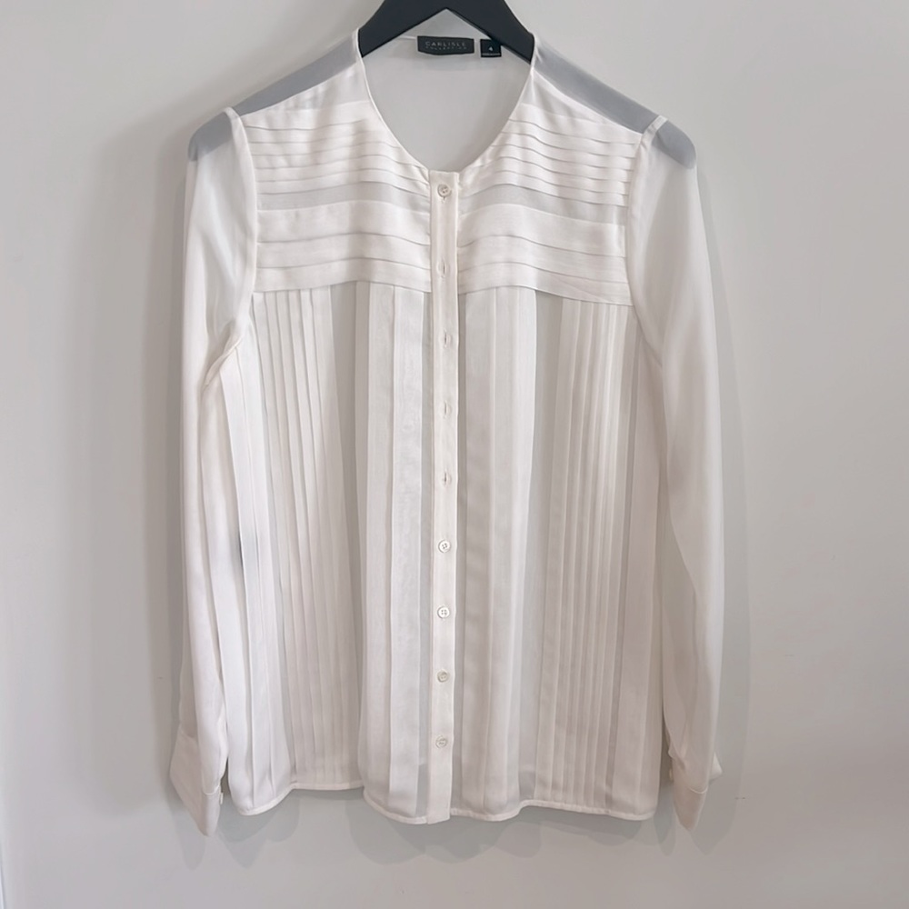 Carlisle White Button Down Silk Blouse - Size 4 - image 1